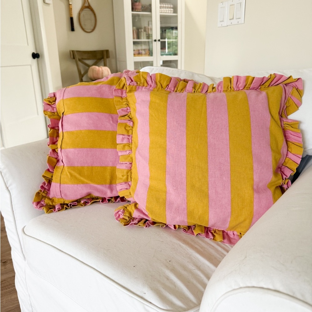 H&M Pink and Yellow Striped Accent Pillows